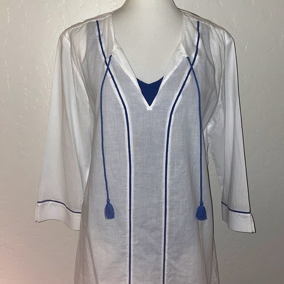New!! Marabelle White/Navy Shirtdress Tassel Swim Coverup Size Large🤍🌊 - Picture 7 of 11